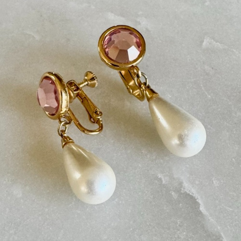 Napier Pink and Pearl Drop Clip on Earrings